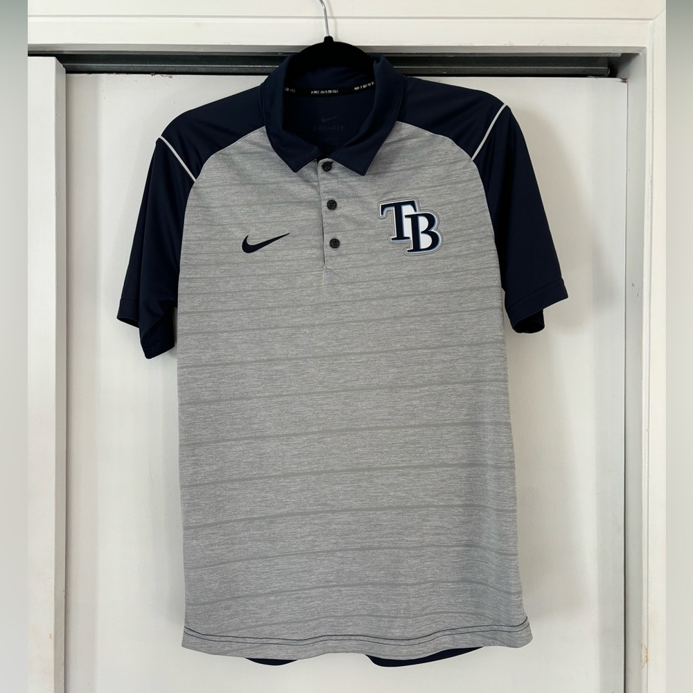Tampa Bay Rays Nike MLB baseball dri fit gray grey and blue navy polo size S